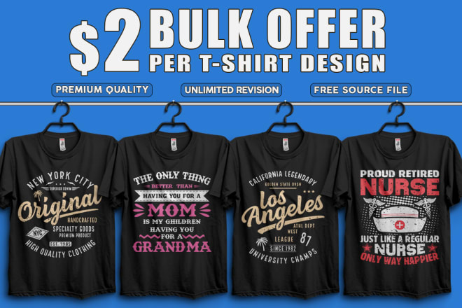 I will do bulk typography and custom graphic t shirt design for your pod business