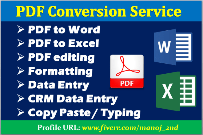 I will do convert PDF to excel, PDF to word, scanned pages data entry and copy paste