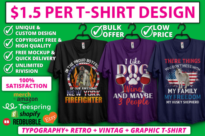 I will do create amazing typography or bulk t shirt design