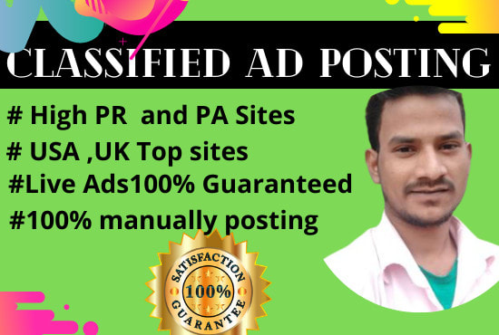 I will do manually post your ad on top classified sites