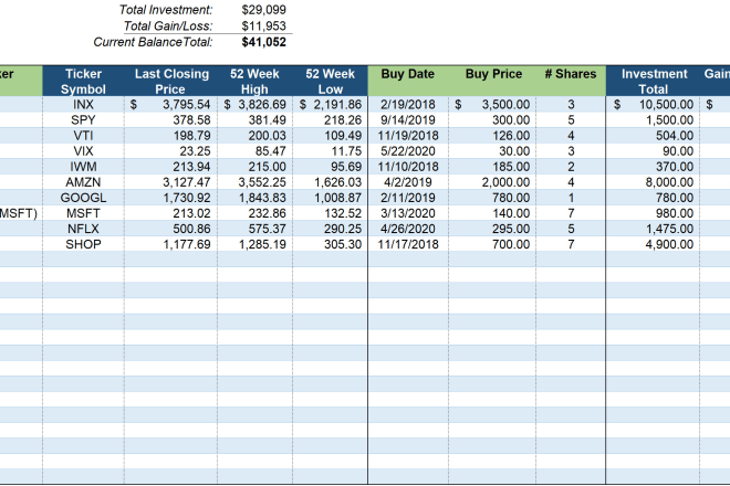 I will do microsoft office 365 investment portfolio tracker