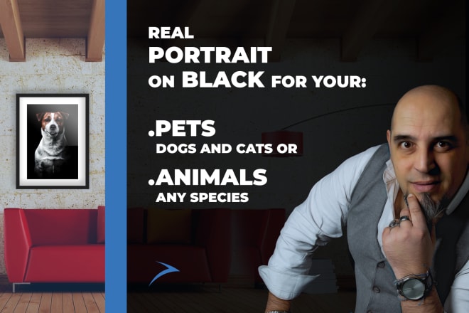 I will do real artistic pet or animals portrait on black background