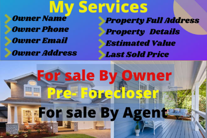 I will do real estate fsbo, fsba, pre foreclosure property leads