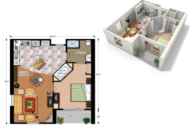 I will draw 2d and 3d floor plan with floorplanner