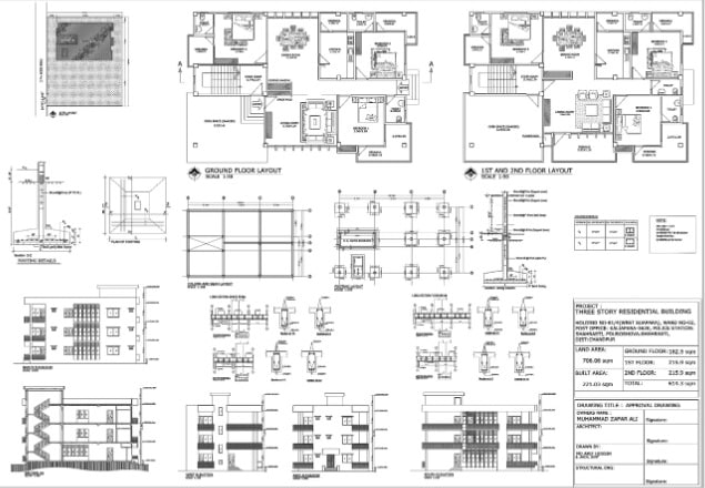 I will draw 2d floor plan elevation sections blueprint in autocad