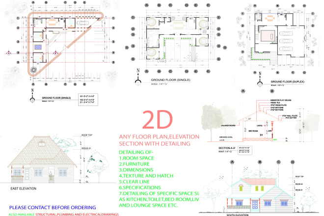 I will draw 2d floor plan,elevation,section,blueprint in autocad