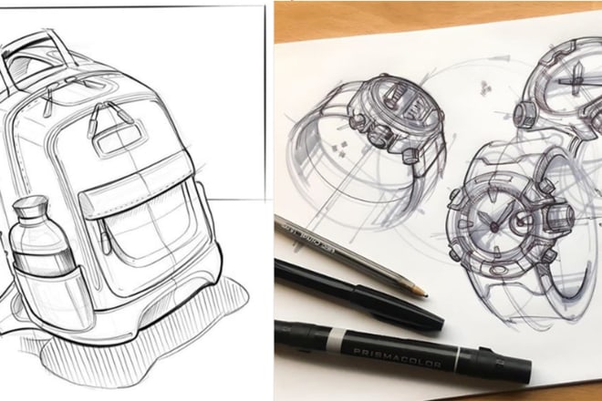 I will draw a product sketch,hand drawing,rendering, digital,industrial sketch