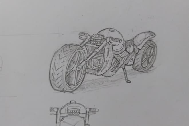 I will draw a sketch of vehicle and motorcycle in cyberpunk style