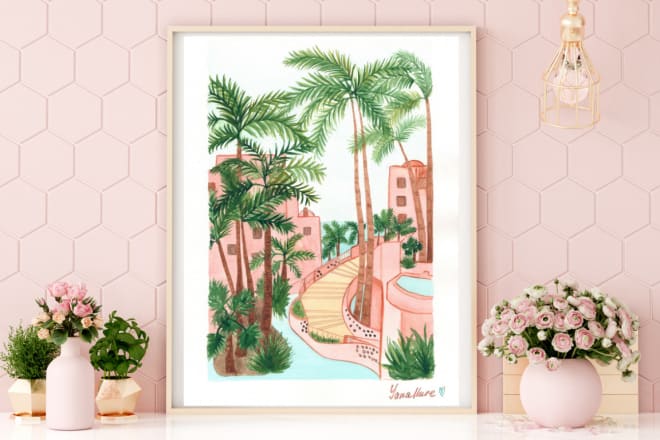 I will draw a wedding venue or other memorable place for home decor or gift