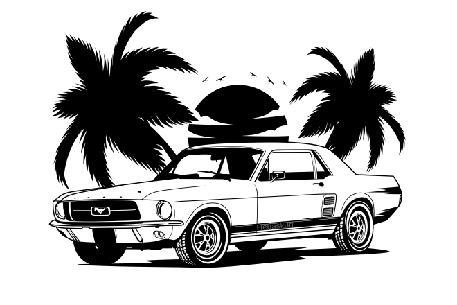 I will draw black and white styles for any car or vehicle