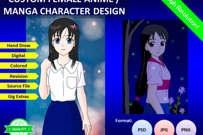 I will draw custom female anime manga style character