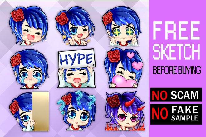 I will draw unique emotes, sub badges, panels for your twitch