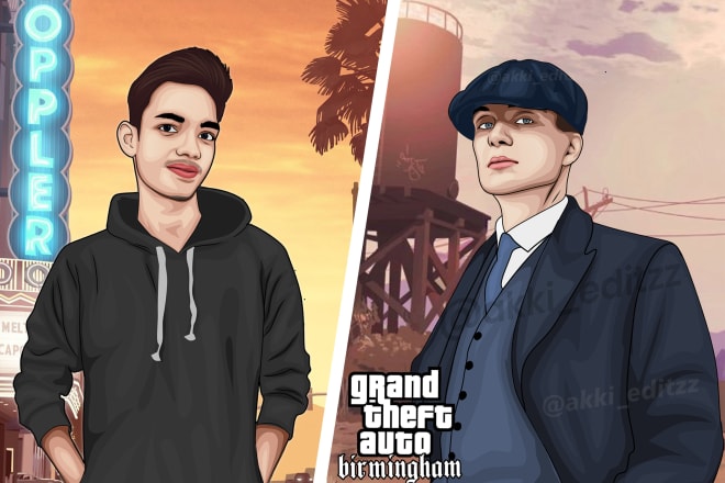I will draw your gta game style cartoon vector portrait in 24 hours