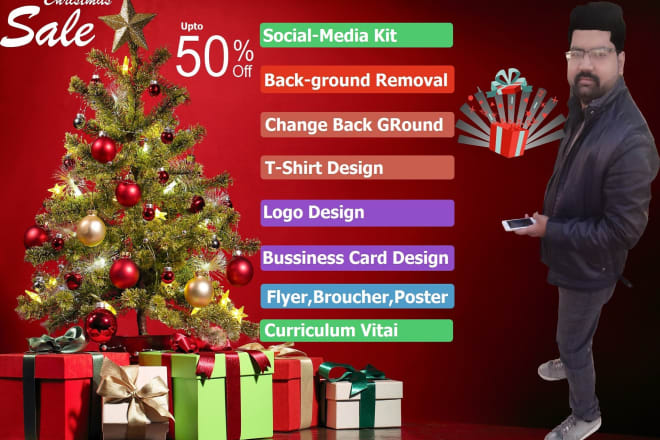 I will edit christmas image background photoshop t shirt logo design visiting cards