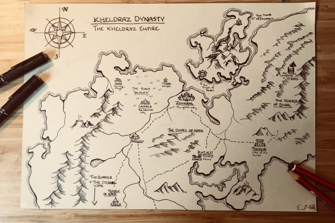 I will hand draw a custom made fantasy map