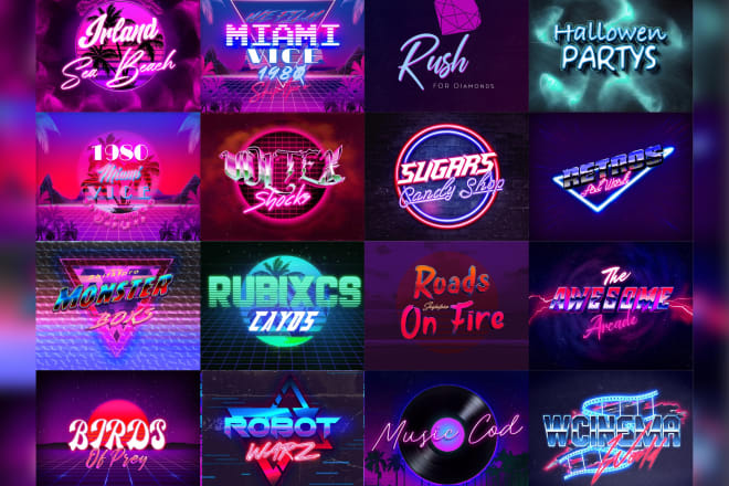 I will make 80s futuristic synthwave retro logo designs with neon