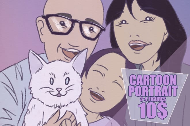 I will make a funny cartoon portrait of your family or friends group