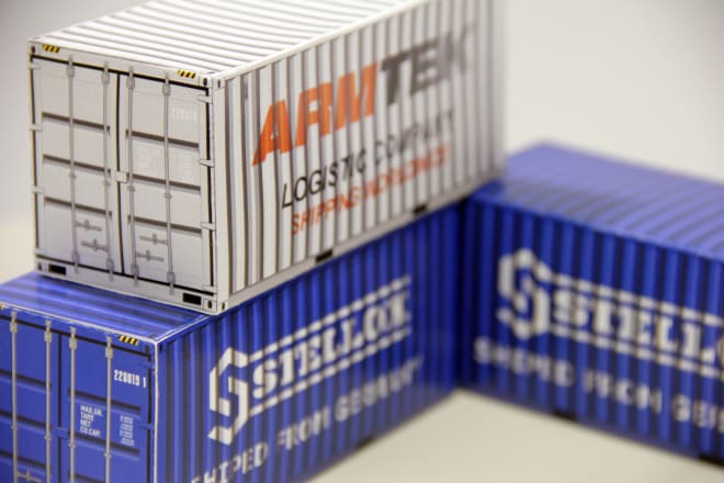 I will make a papercraft shipping container with your logo on it