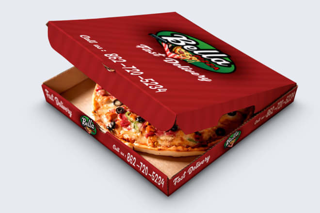 I will make a pizza box, burger, label, and product package