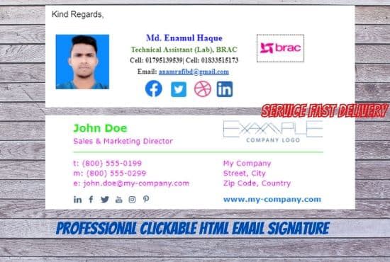 I will make an email signature for outlook, gmail, iphone