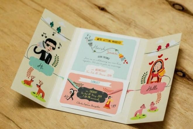 I will make caricature wedding invitation card design for you
