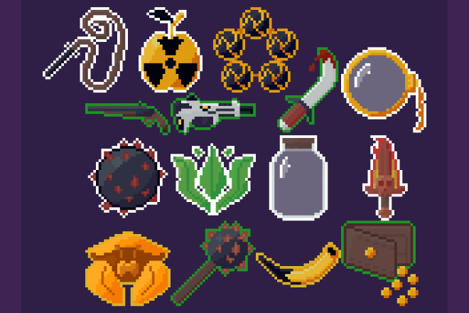 I will make pixel art items for your game