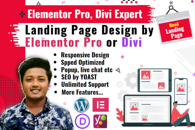 I will modern wordpress landing page design squeeze page by elementor pro, divi builder