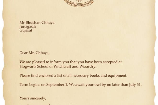 I will personalized hogwarts acceptance letter