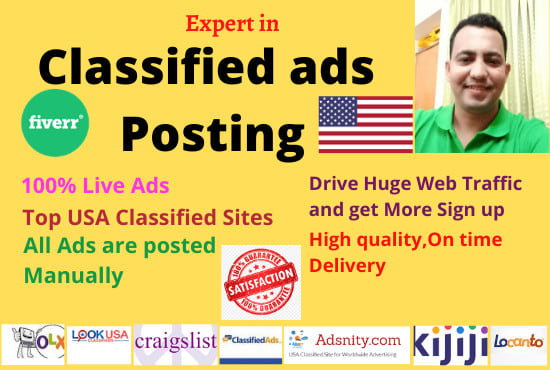I will post your ads manually top classified sites in USA only