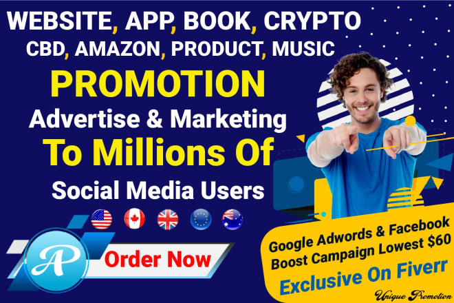 I will promote and advertise website, crypto, product, cbd, app, book or web marketing