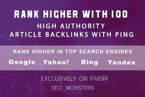 I will provide 100 article high authority backlinks with ping