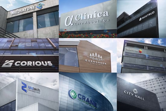 I will put your logo on 50 building 3d premium mockups