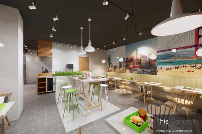 I will render 3d interior restaurant, coffee shop