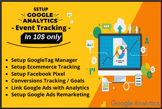 I will setup google analytics and event tracking in 24hrs