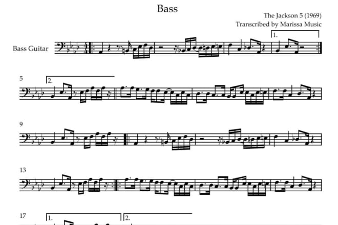 I will transcribe the bass line of any song note for note