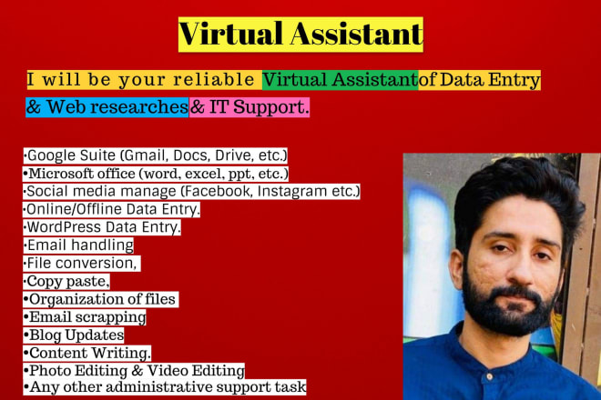 I will virtual assistant data entry social media and IT support