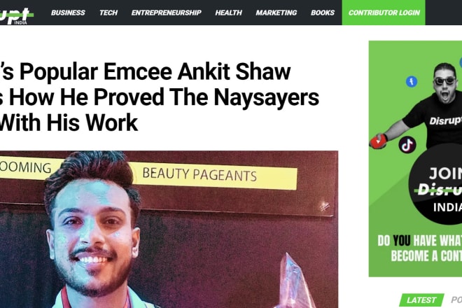 I will write and publish a full featured article in disrupt india