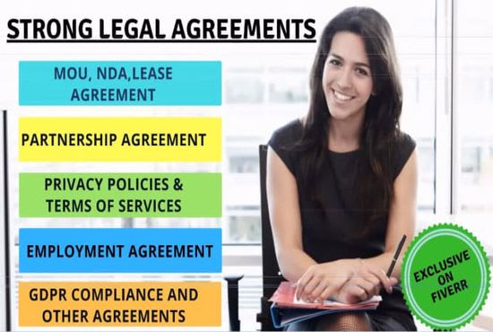 I will write legal contract, legal agreement, nda and legal services