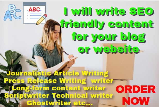 I will write organic content for your blog or website and SEO friendly content