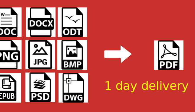 I will convert epub, docx, png, dwg, odt, image to PDF in one day