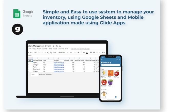 I will create a mobile web app to manage your inventory using google sheets and glide