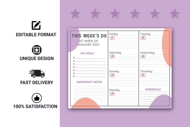 I will design custom planner, journal and habit tracker