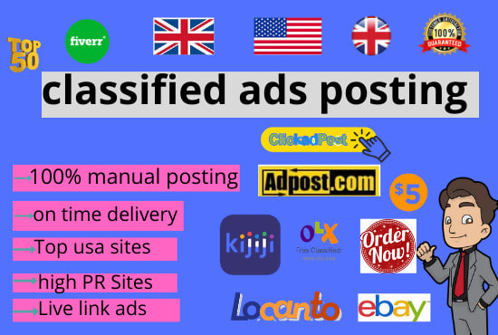 I will do manually classified ads posting on top USA, UK, canada sites