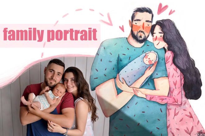 I will illustrate cute couple or family watercolor portrait