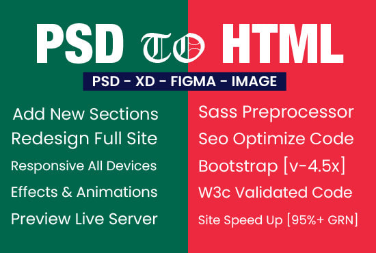 I will convert any xd, sketch, PSD to HTML responsive with sass preprocessor