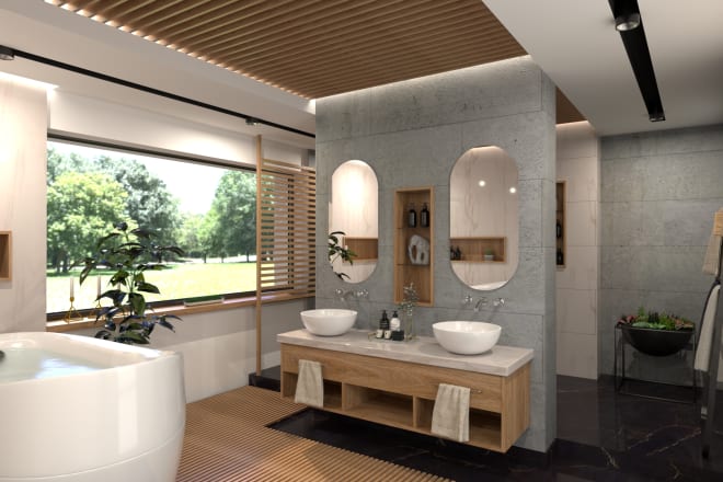 I will create a 3d interior design of your bathroom