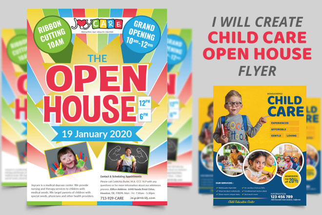 I will create a creative childcare open house flyer design