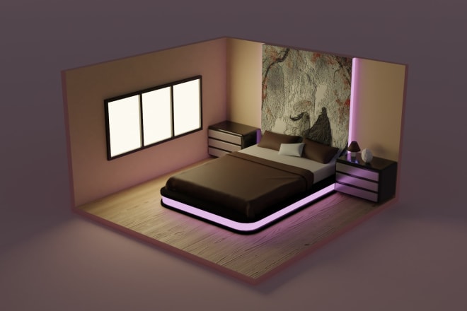 I will create and render a 3d isometric room or scene