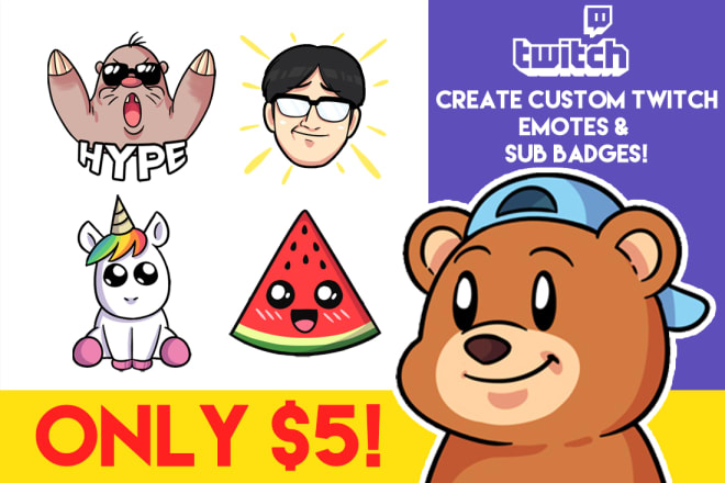 I will create custom twitch emotes and sub badges special for you