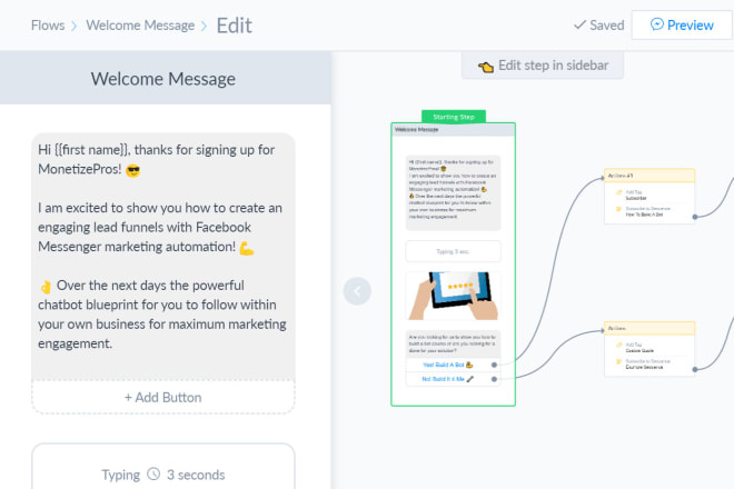 I will create facebook messenger chatbot using manychat, chatfuel